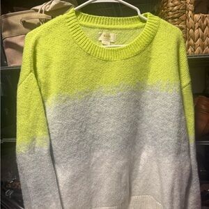 Anthropologie Maeve Lime and White Crew Neck Sweater